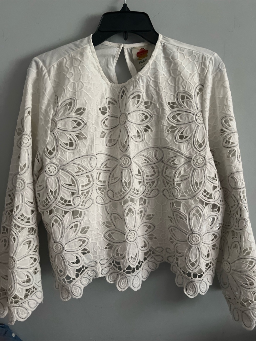 FARM Rio Flowers Richelieu Cutout Eyelet Lace offwhite Blouse